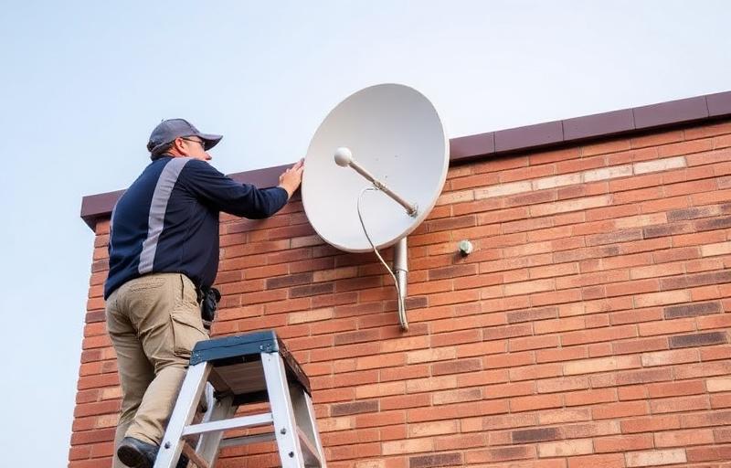 Technician installing a DSTV satellite dish