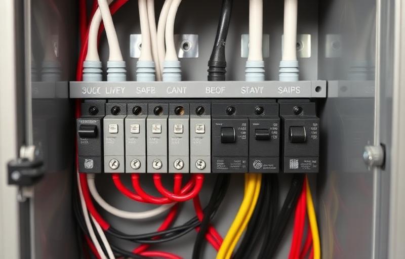 Close-up of breaker box wiring
