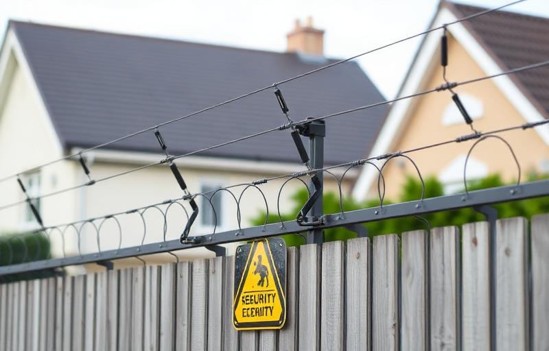 Electric security fence on a residential wall